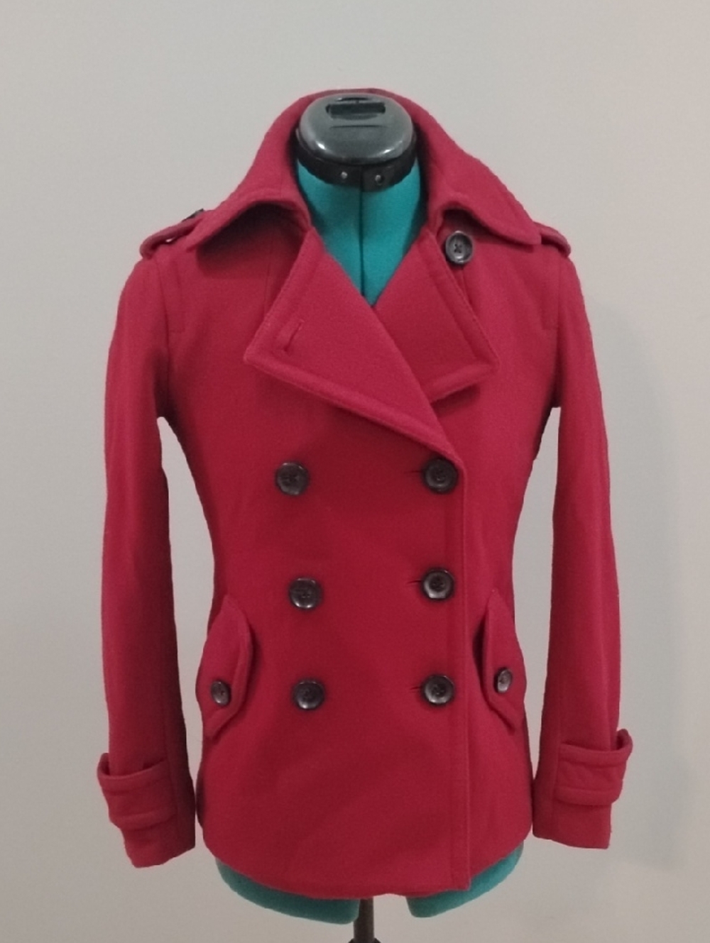 GAP Women’s Double-Breasted Crimson Red Peacoat